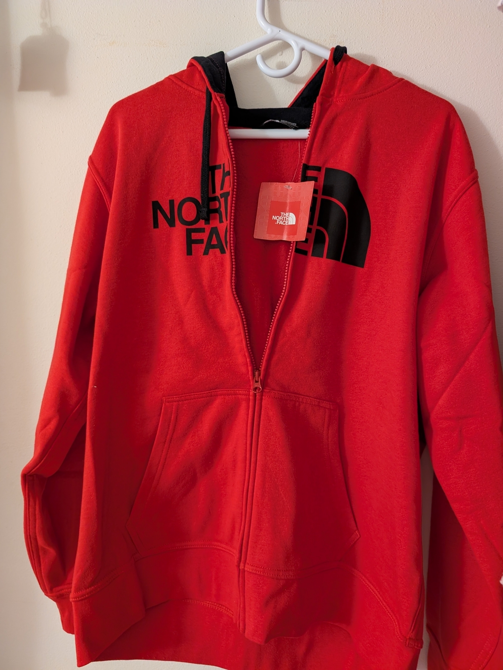 The North Face Red Full Zip Hoodie Black Logo